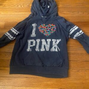 Victoria's Secret Navy Hoodie with Colorful Heart Design